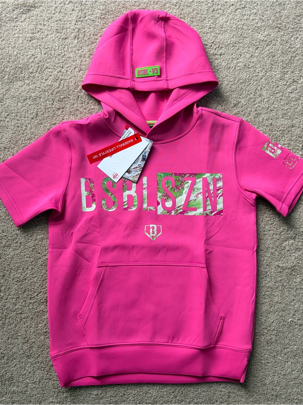 Youth Small Baseball Lifestyle Realtree BSBLSZN V3 Short Sleeve Hoodie Pink NWT